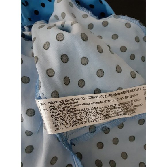 Zara Womens Blue Black Polkadot Pull On Wide Leg Cropped Pants Pockets L - Picture 6 of 7